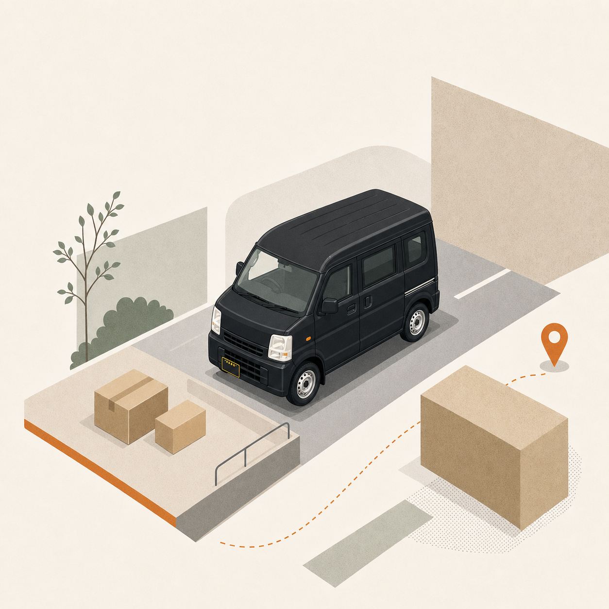 黒ナンバーを取得した軽貨物車両のイラスト